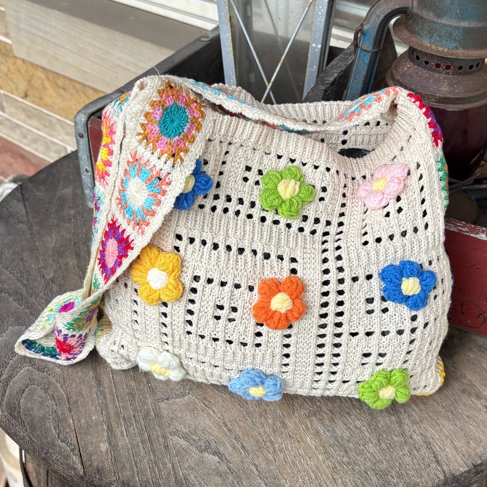 Colorful Crochet Flower Shoulder‎ Bag